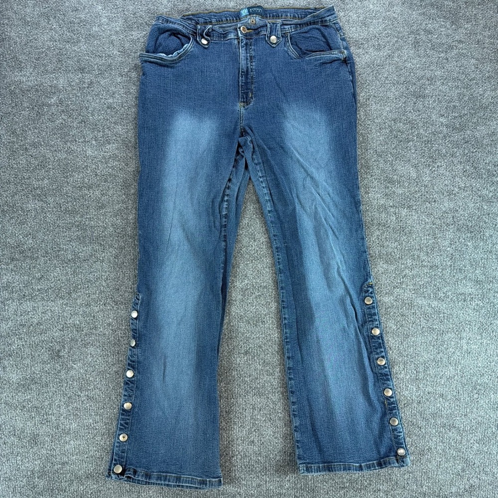 Avenue Blues Womens Flare Wash Snap Side Vent Straight Leg Jeans Bell Bottom 14